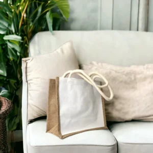 Sacoșă textil cu interior rezistent la apă 31x26x13cm – alb-maro